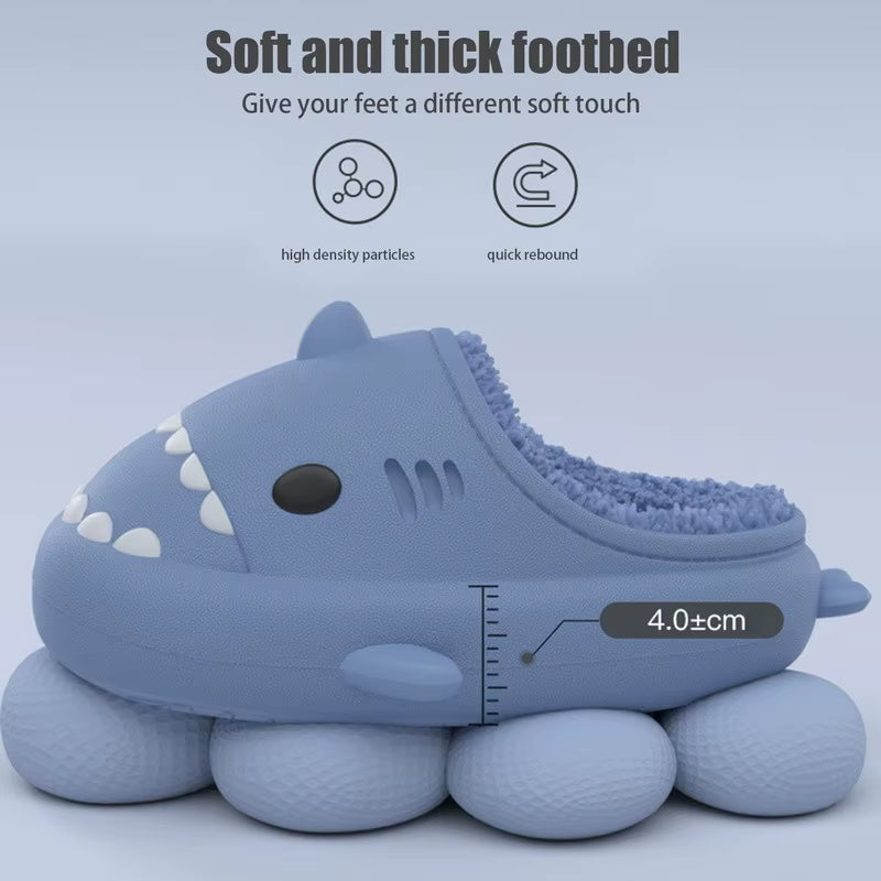 Shark Plush Slippers for Women Men Autumn and Winter Warm Cartoon Cotton Slipper Non-Slip Waterproof Outdoor Home Shoes