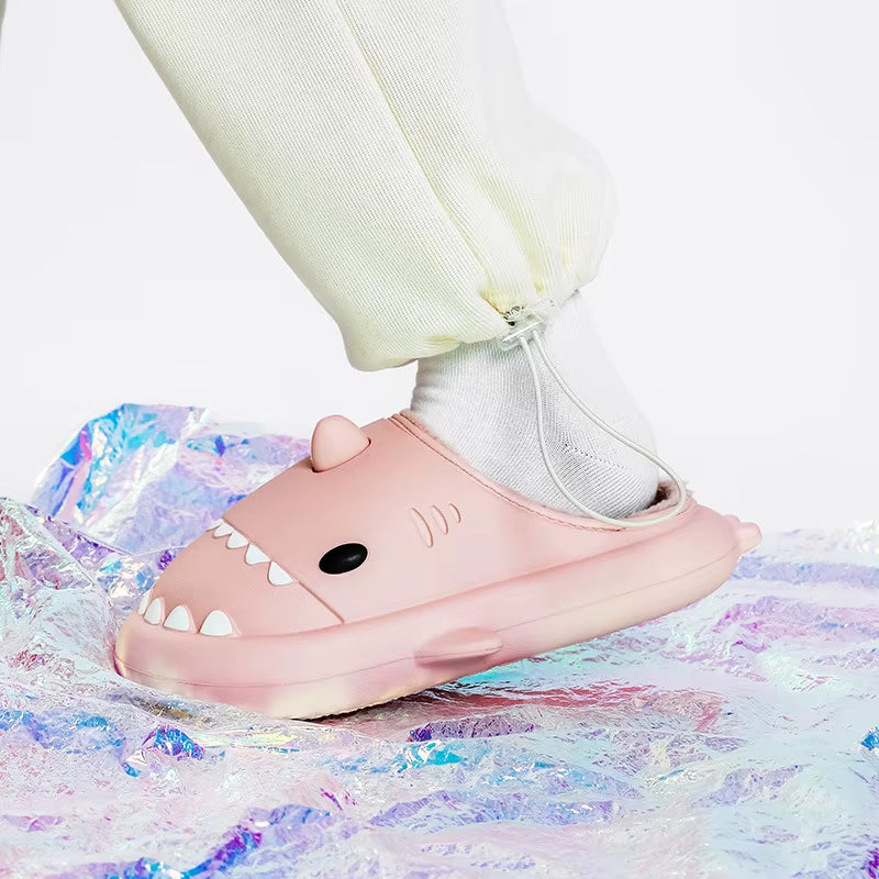 Shark Plush Slippers for Women Men Autumn and Winter Warm Cartoon Cotton Slipper Non-Slip Waterproof Outdoor Home Shoes