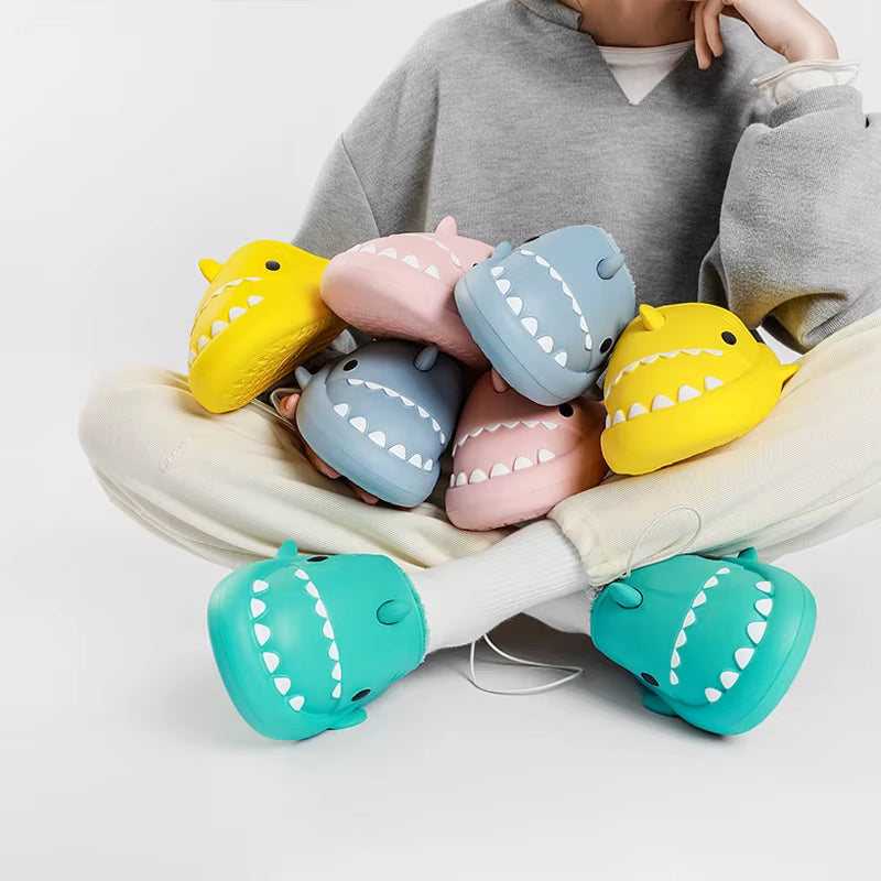 Shark Plush Slippers for Women Men Autumn and Winter Warm Cartoon Cotton Slipper Non-Slip Waterproof Outdoor Home Shoes
