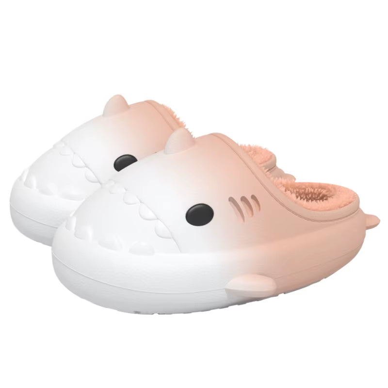 Shark Plush Slippers for Women Men Autumn and Winter Warm Cartoon Cotton Slipper Non-Slip Waterproof Outdoor Home Shoes